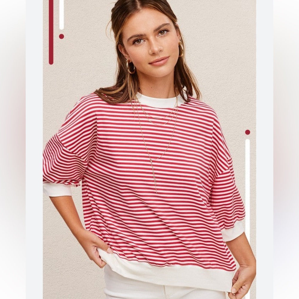 La Miel Crewneck Striped Short Sleeve Top